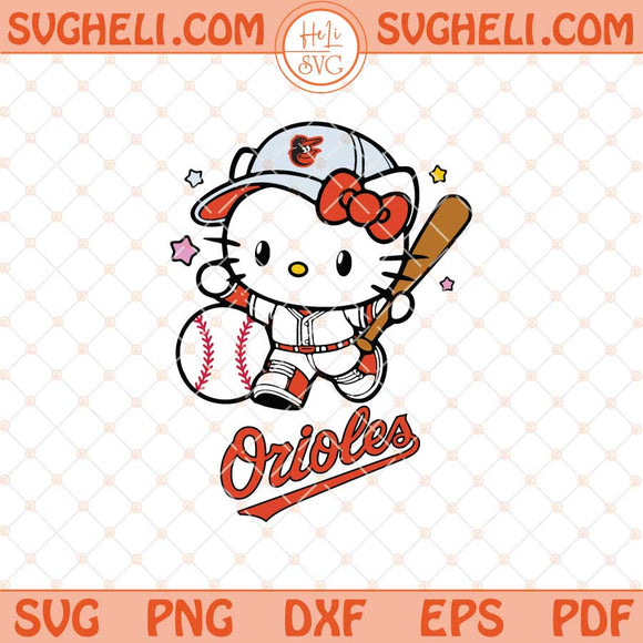 Hello Kitty Baltimore Orioles Baseball Svg Kitty Baseball Svg Png Dxf Eps Files