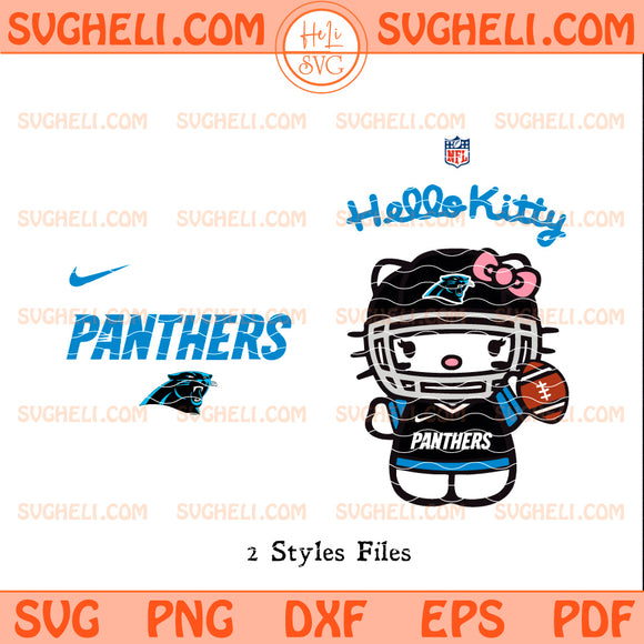 Hello Kitty Carolina Panthers NFL Svg featuring Hello Kitty in Panthers gear and logos, suitable for various crafting projects.