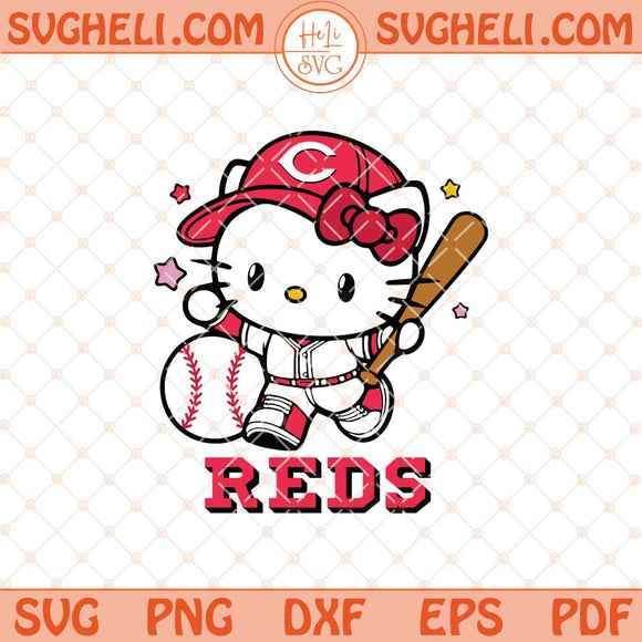 Hello Kitty Cincinnati Reds Baseball Svg Kitty Baseball Svg Png Dxf Eps Files