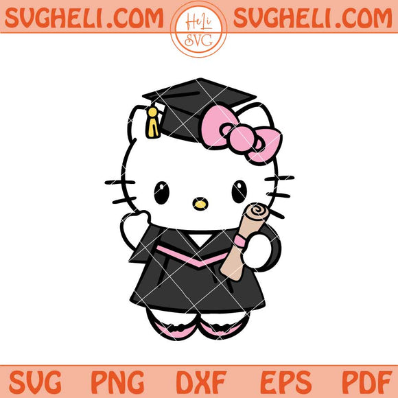 Hello Kitty Graduation Pink Cartoon Svg Kitty School Svg Png Dxf Eps