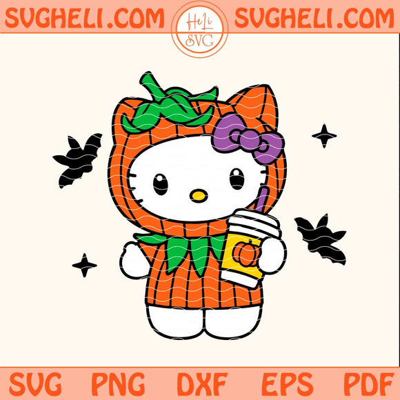 Hello Kitty Halloween Pumpkin Spice Latte Svg Halloween Svg Png Dxf Eps Files