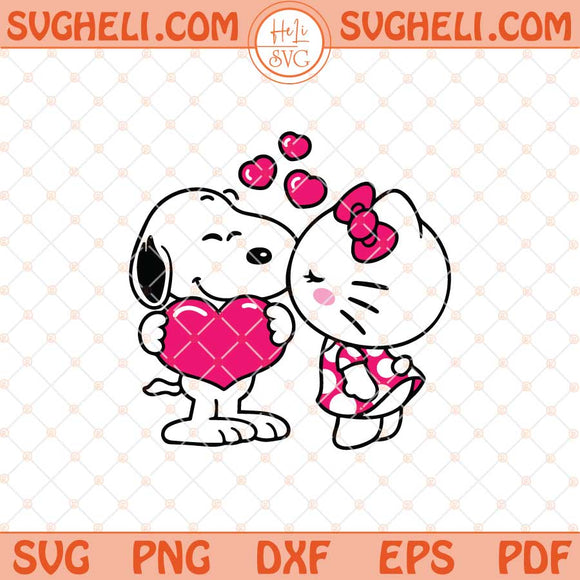 Hello Kitty Kissing Snoopy Valentine Svg Hello Kitty Kiss Svg Png Dxf Eps Files