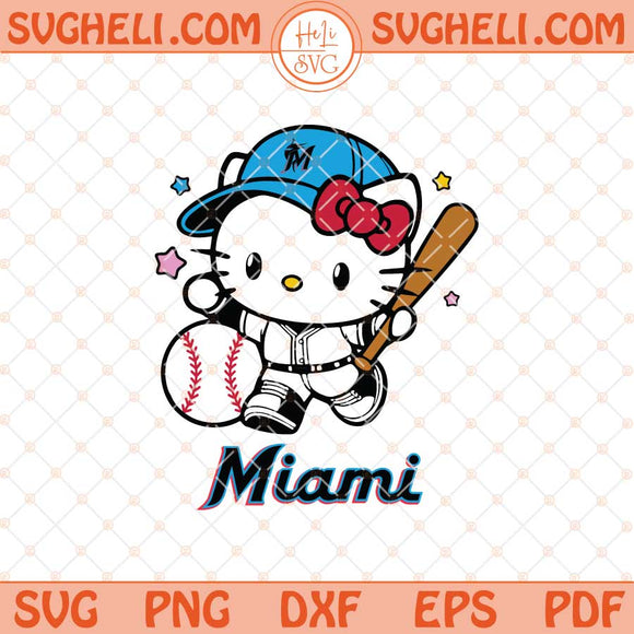 Hello Kitty Miami Marlins Baseball Svg Kitty Baseball Svg Png Dxf Eps Files