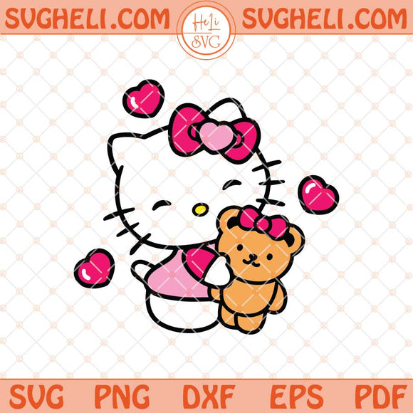 Hello Kitty Valentine Teddy Bear Svg Kawaii Kitty Bear Svg Png Dxf Eps Files