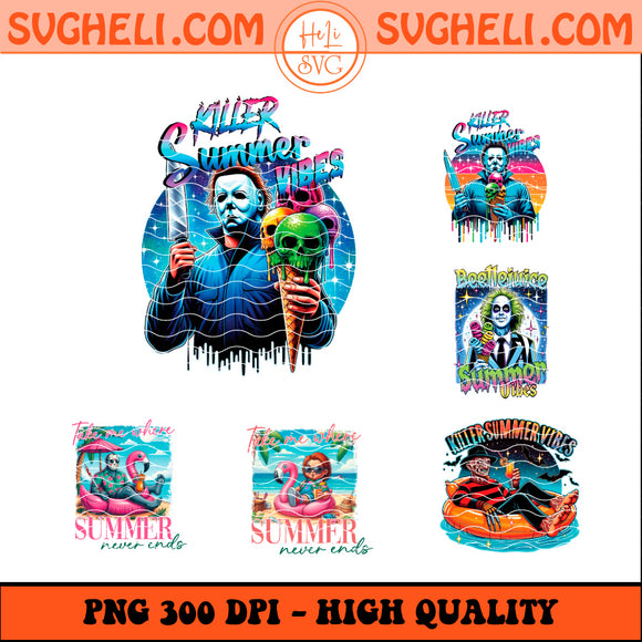 Horror Movie Summer Vibes Png Bundle Summer Halloween Png Sublimation Design