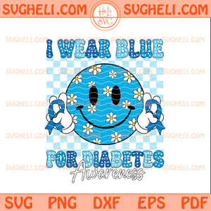 I Wear Blue for Diabetes Awareness Smile Face Women Svg