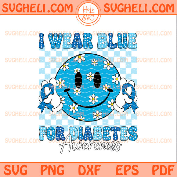 I Wear Blue for Diabetes Awareness Smile Face Women Svg