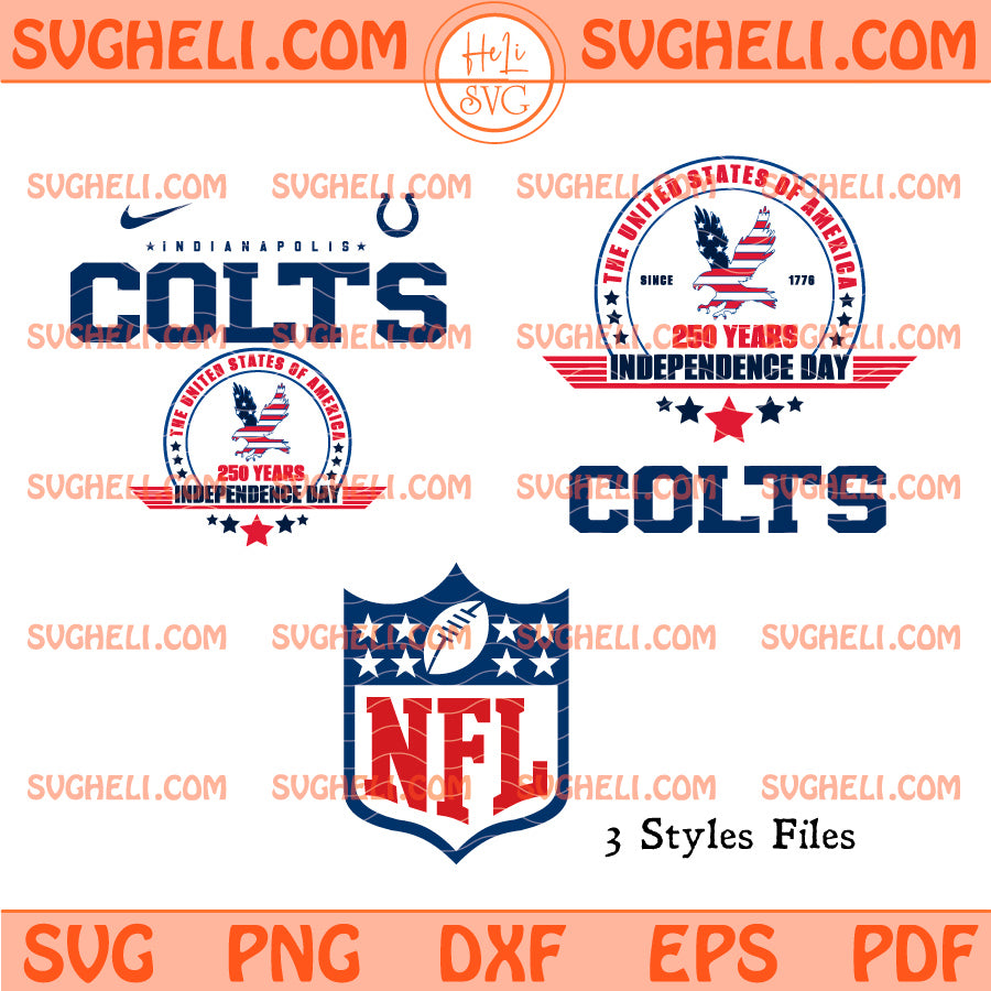 Indianapolis Colts USA 250th Anniversary Svg design featuring NFL logo and 3 styles for printable use.