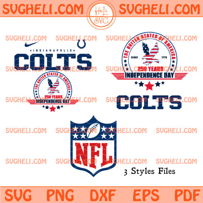 Indianapolis Colts USA 250th Anniversary Svg design featuring NFL logo and 3 styles for printable use.