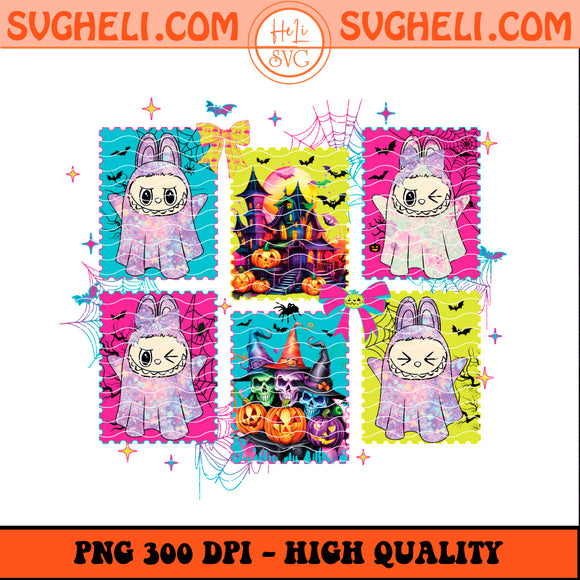 Iridescent Labubu Png Retro Neon Labubu Halloween Png