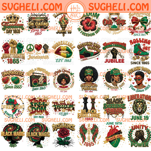 Juneteenth 1865 Faux Rhinestone Png Bundle Juneteenth Png