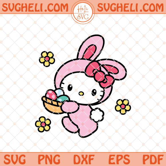 Kitty Easter Bunny Eggs Basket Svg Pink Kitty Bunny Svg Png Dxf Eps Files