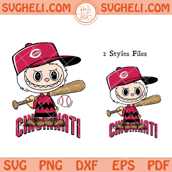 Labubu Charlie Brown Cincinnati Reds Baseball Svg Png Dxf Eps Files