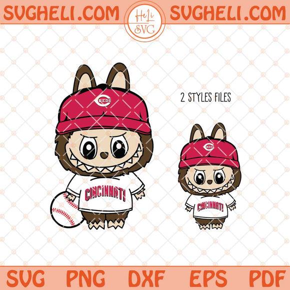 Labubu Cincinnati Reds Baseball Svg Labubu MLB Svg Png Dxf Eps Files