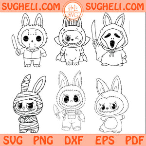 Labubu Horror Movie Character Svg Bundle Halloween Labubu Svg Png Dxf Eps Pdf Files