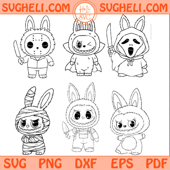 Labubu Horror Movie Character Svg Bundle Halloween Labubu Svg Png Dxf Eps Pdf Files