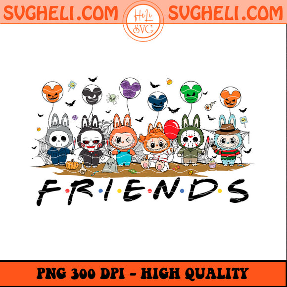 Labubu Killers Friends Png featuring horror characters with a colorful friends design in PNG format, 300 DPI, transparent background.