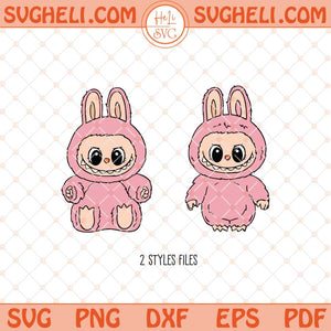 Labubu Sitting and Standing Character Svg Pink Labubu Svg Png Dxf Eps Files
