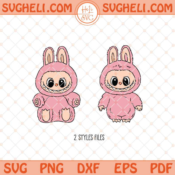 Labubu Sitting and Standing Character Svg Pink Labubu Svg Png Dxf Eps Files