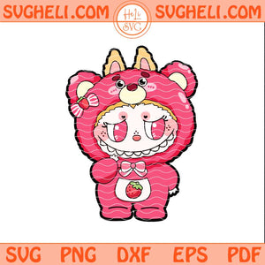 Labubu Strawberry Svg Kawaii Cartoon Svg Pink Labubu Svg Png Dxf Eps Files