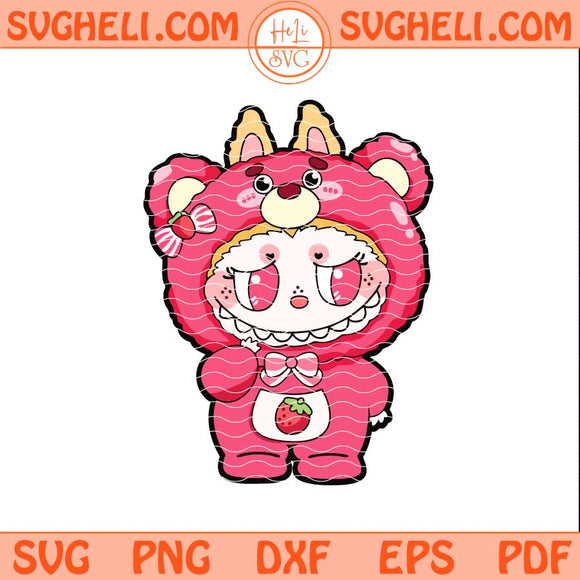 Labubu Strawberry Svg Kawaii Cartoon Svg Pink Labubu Svg Png Dxf Eps Files