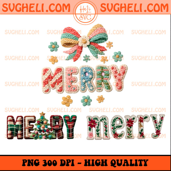 Latch Hook Yarn Crochet Merry Christmas Floral Png Bundle