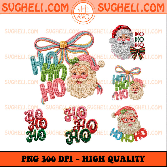 Latch Hook Yarn Faux Embroidery Ho Ho Santa Png Bunde