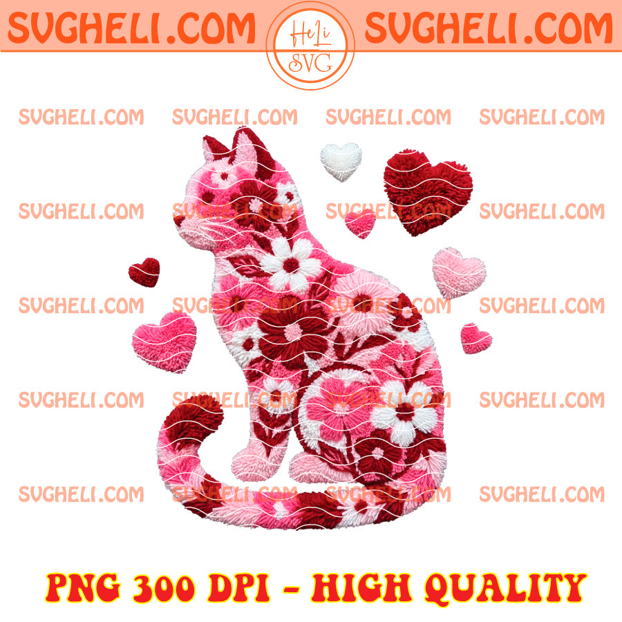 Latch Hook Yarn Preppy Valentine Cat Flowers Png Cat Png