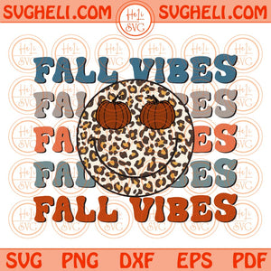 Leopard Smiley Face Fall Vibes Svg Smiley Pumpkin Retro Fall Svg Png Dxf Eps Files