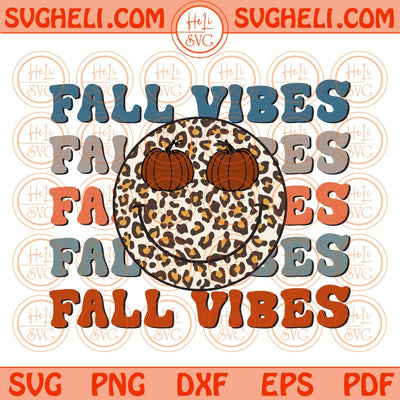 Leopard Smiley Face Fall Vibes Svg Smiley Pumpkin Retro Fall Svg Png Dxf Eps Files