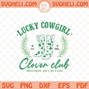 Lucky Cowgirl Social Club Svg Girly Shamrock Bow Svg Png Dxf Eps Files