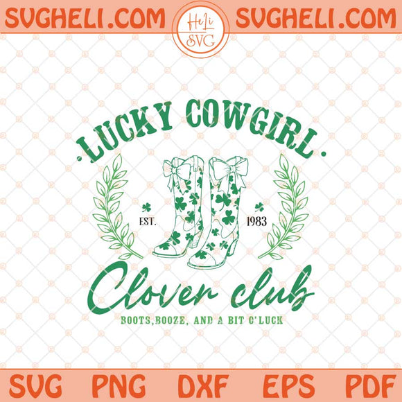 Lucky Cowgirl Social Club Svg Girly Shamrock Bow Svg Png Dxf Eps Files