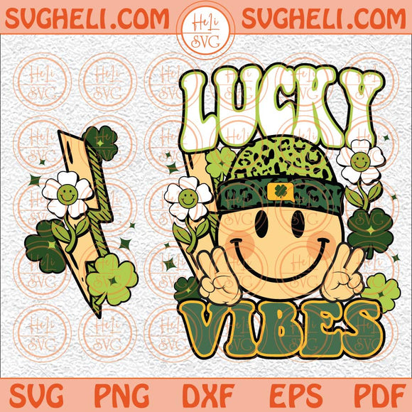 Lucky Vibes Smiley St Patrick's Day Svg Retro St Patrick's Day Svg Png Dxf Eps Files