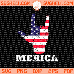 MERICA Rock Hand Svg Vintage USA Flag Patriotic Svg Png Dxf Eps Files