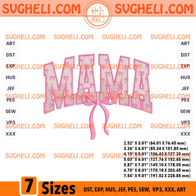 Mama Bow Embroidery Design Pink Varsity Letter Embroidery