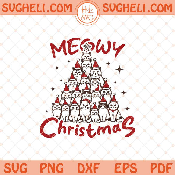 Meowy Christmas Cat Svg Retro Holiday Cat Christmas Tree Svg Png Dxf Eps Files