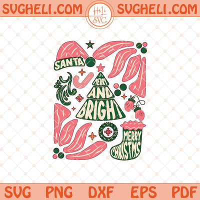 Merry And Bright Christmas Hand Drawn Svg Christmas Svg Png Dxf Eps Files
