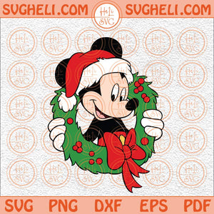 Mickey Mouse Christmas Holding Wreath Svg Christmas Mickey Svg Png Dxf Eps