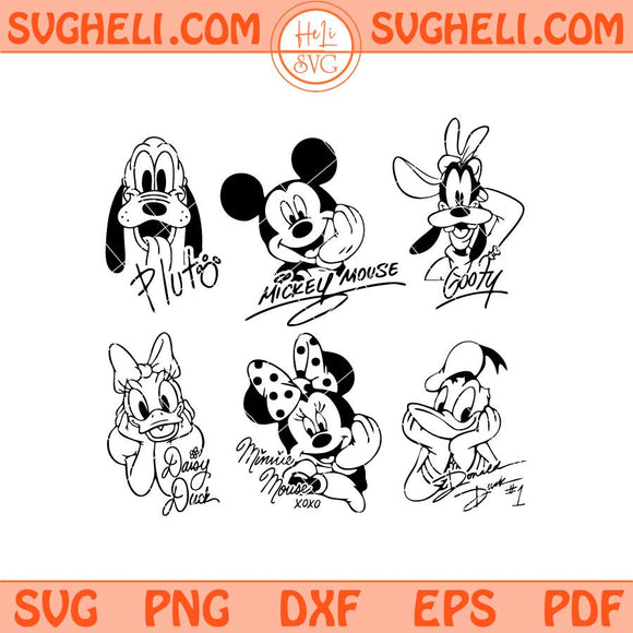 Mouse Friends Character Signature Autograph Bundle Svg Png Dxf Eps Files