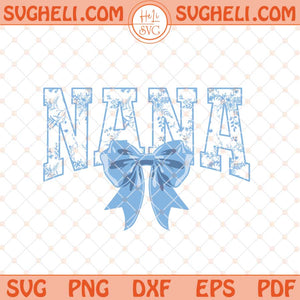 Nana Floral Toile Blue Water Color Coquette Bow Svg Png Dxf Eps Files