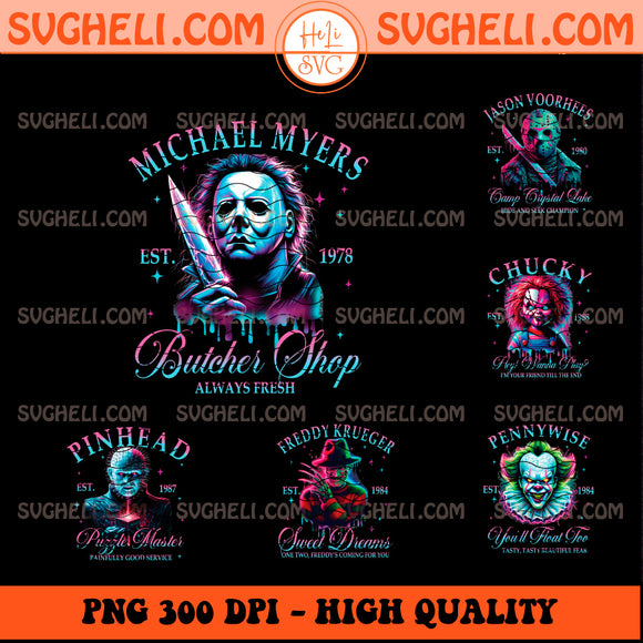Neon Horror Halloween Bundle Png Neon Horror Characters Png