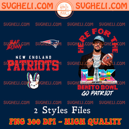 New England Patriots Bad Bunny SuperBowl LX Png featuring high-quality PNG design, 300 DPI, and stylish graphics.