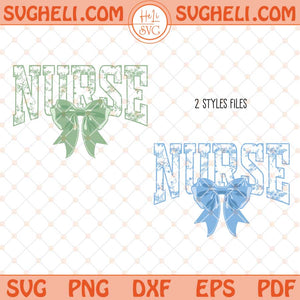 Nurse Floral Toile Blue Water Color Coquette Bow Svg Png Dxf Eps Files