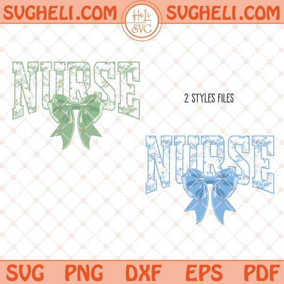 Nurse Floral Toile Blue Water Color Coquette Bow Svg Png Dxf Eps Files