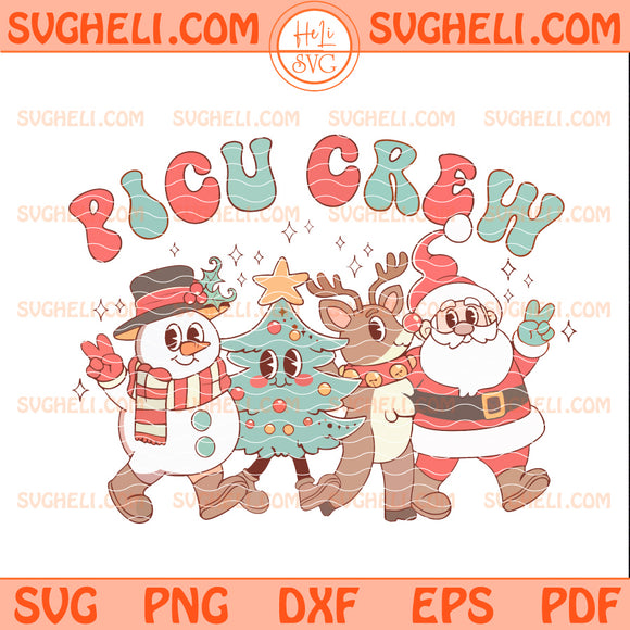 PICU Crew Christmas Svg Cute Santa Snowman Reindeer Tree Svg