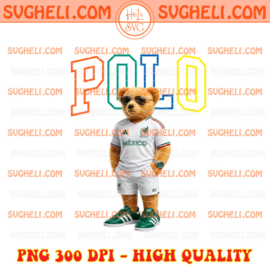 POLO World Cup 2026 Soccer Png Bundle featuring a bear mascot in soccer attire, PNG 300 DPI, high quality image.
