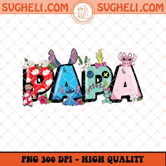 Papa Stitch Png Father's Day Word Png Dad With Cartoon Png Sublimation Files