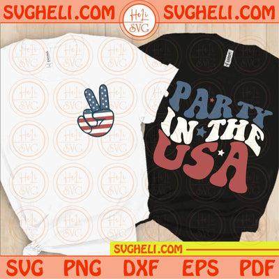 Party in the USA Svg Retro 4th of July Svg Peace Hand Patriotic Svg Png Dxf Eps Files