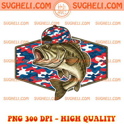 Patriotic Camo Bass Fishing Png 4th of July Fishing Png