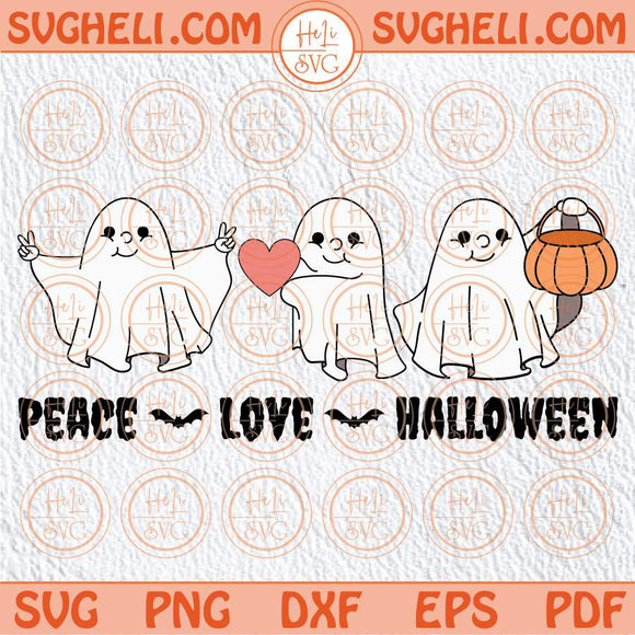 Peace Love Halloween Svg Ghost with Heart Pumpkin Spooky Svg Png Dxf Eps Files